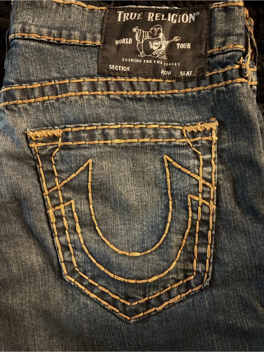 True Religion Geno Relaxed Slim Denim Jeans with HeavyTan Stitching